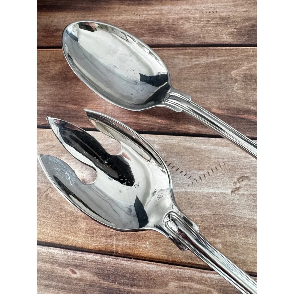 Vintage J B Rogers Silver Plated Salad Serving Set Shell Pattern Spoon Fork 12